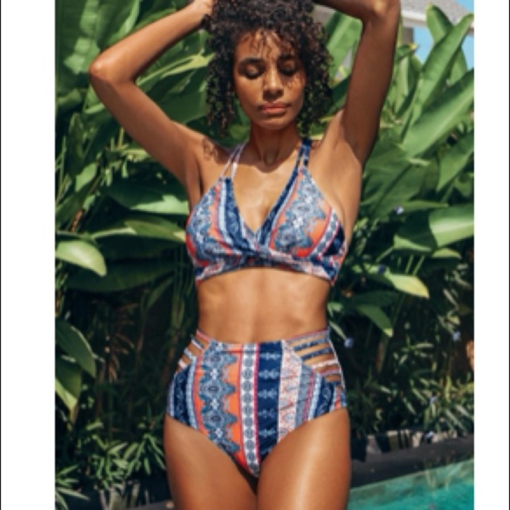 CUPSHE High Waisted Boho Print Swimsuit